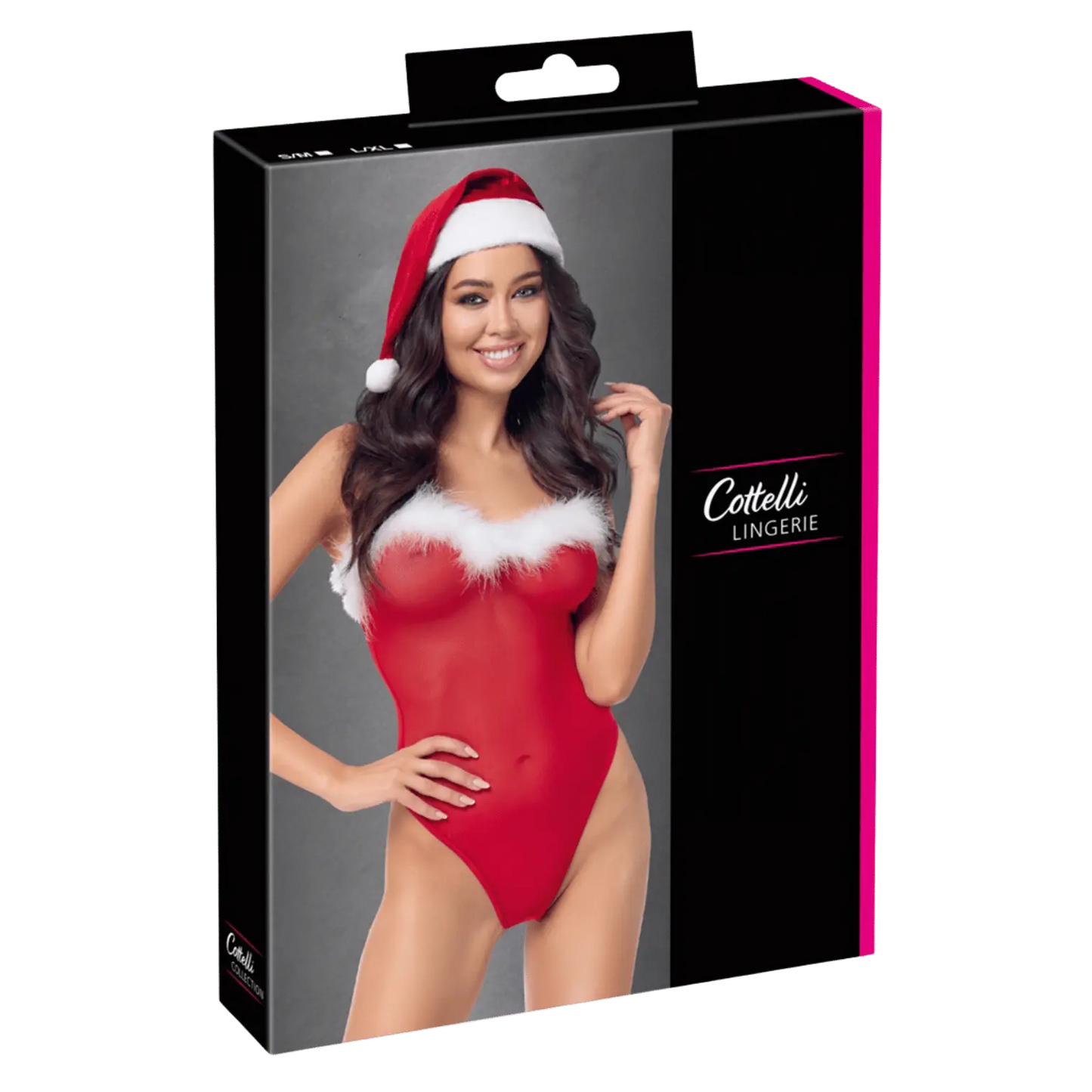 Emballage de l’ensemble lingerie de Noël Cottelli Lingerie – body rouge et bonnet