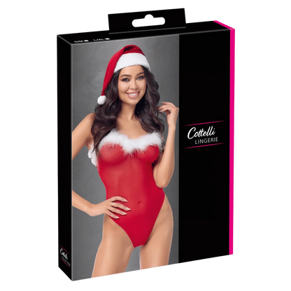 Emballage de l’ensemble lingerie de Noël Cottelli Lingerie – body rouge et bonnet