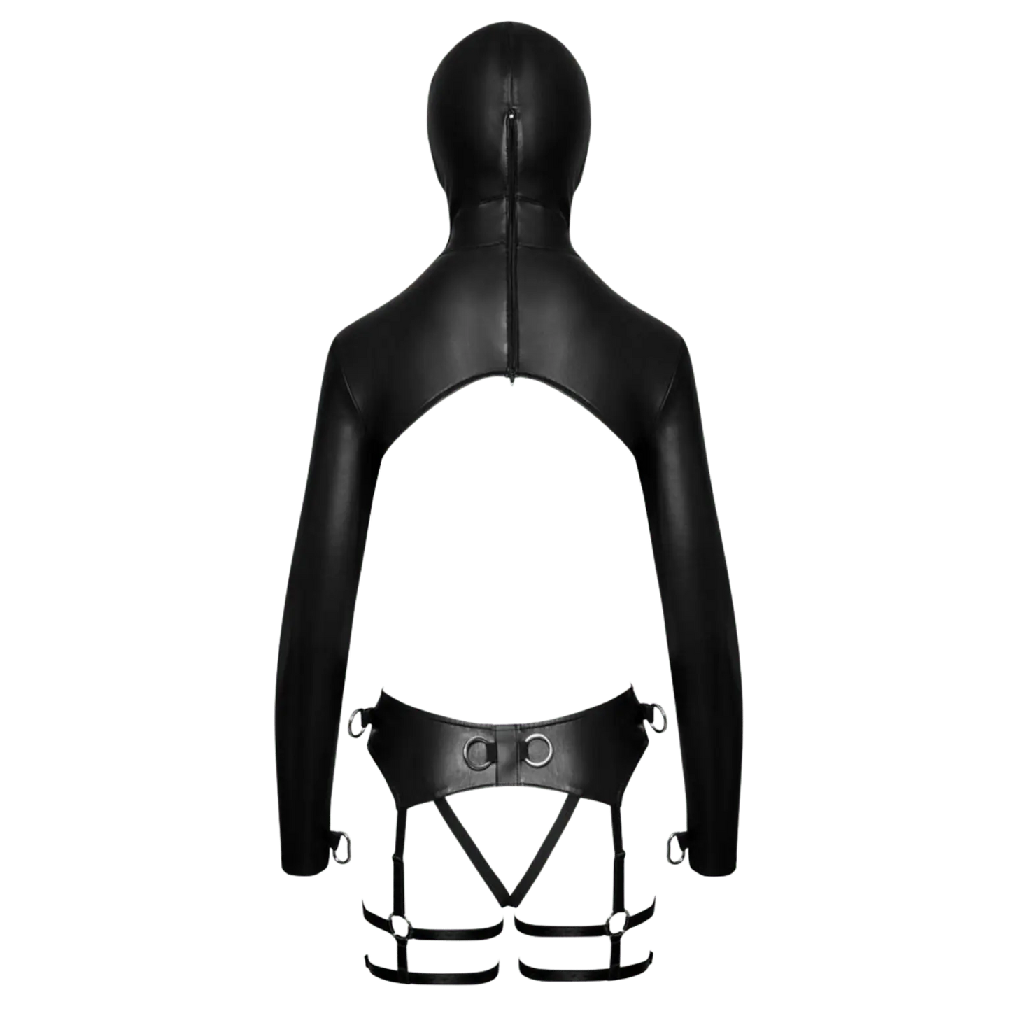 Lingerie fétichiste ouverte noire effet wetlook avec attaches métalliques – Bad Kitty