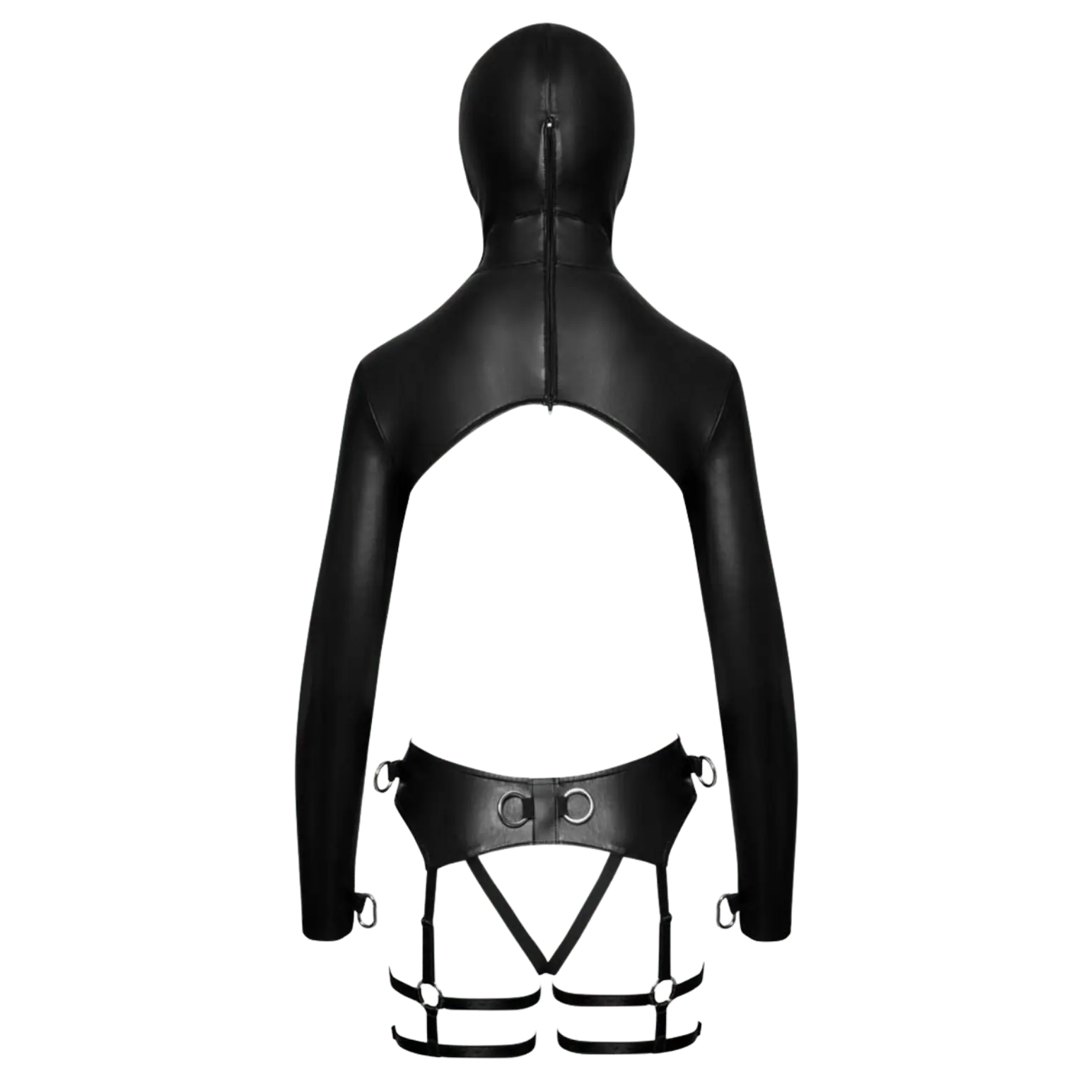 Lingerie fétichiste ouverte noire effet wetlook avec attaches métalliques – Bad Kitty