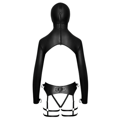 Lingerie fétichiste ouverte noire effet wetlook avec attaches métalliques – Bad Kitty
