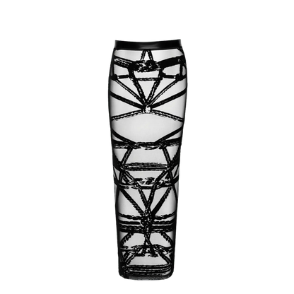 Jupe fendue noire en tulle et vinyle, design bondage élégant – Noir Handmade