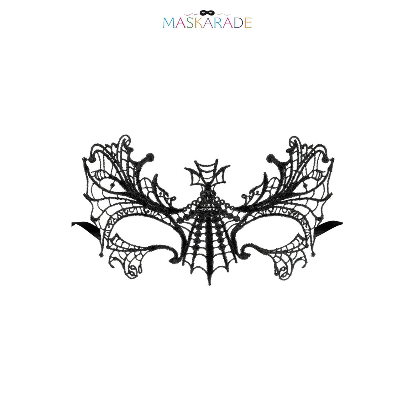 Loup noir Aube en dentelle brodée souple avec motif toile d’araignée – Maskarade