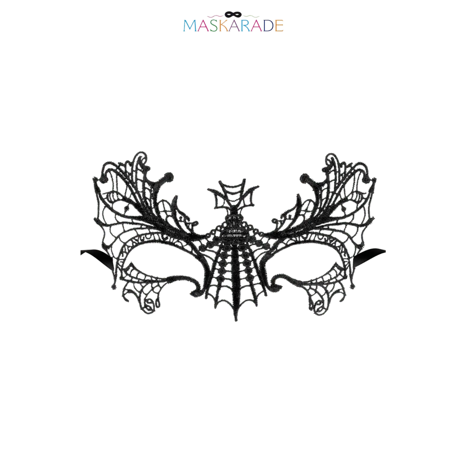 Loup noir Aube en dentelle brodée souple avec motif toile d’araignée – Maskarade