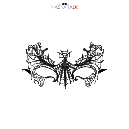 Loup noir Aube en dentelle brodée souple avec motif toile d’araignée – Maskarade