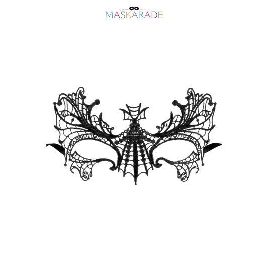 Loup noir Aube en dentelle brodée souple avec motif toile d’araignée – Maskarade