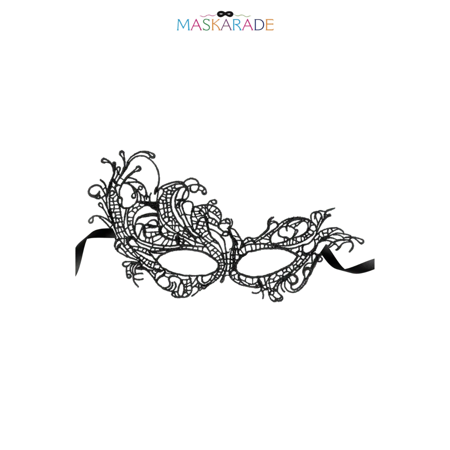 Loup noir Aurore en dentelle brodée souple au design romantique – Maskarade