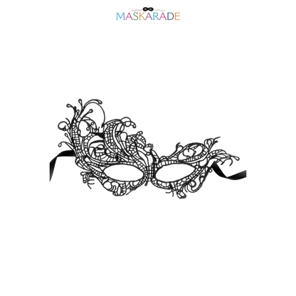 Loup noir Aurore en dentelle brodée souple au design romantique – Maskarade