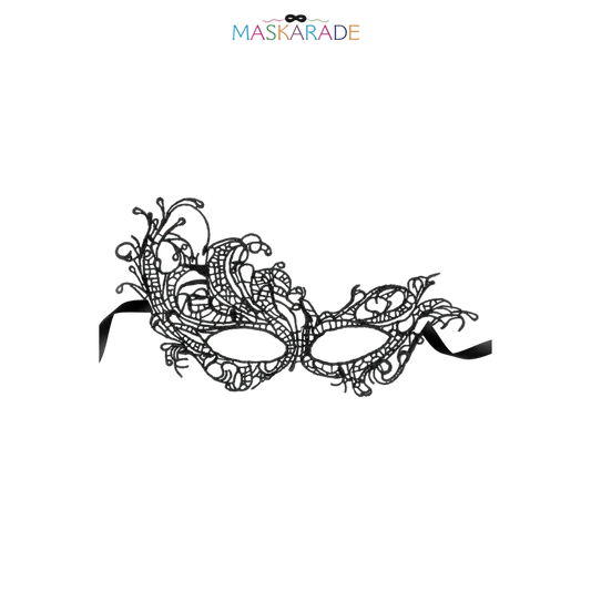 Loup noir Aurore en dentelle brodée souple au design romantique – Maskarade