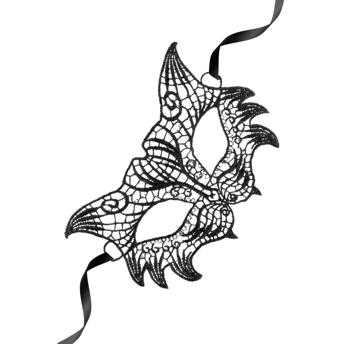 Loup noir Nuit en dentelle brodée souple avec design ailé – Maskarade