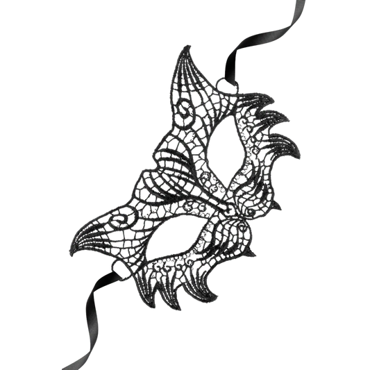 Loup noir Nuit en dentelle brodée souple avec design ailé – Maskarade