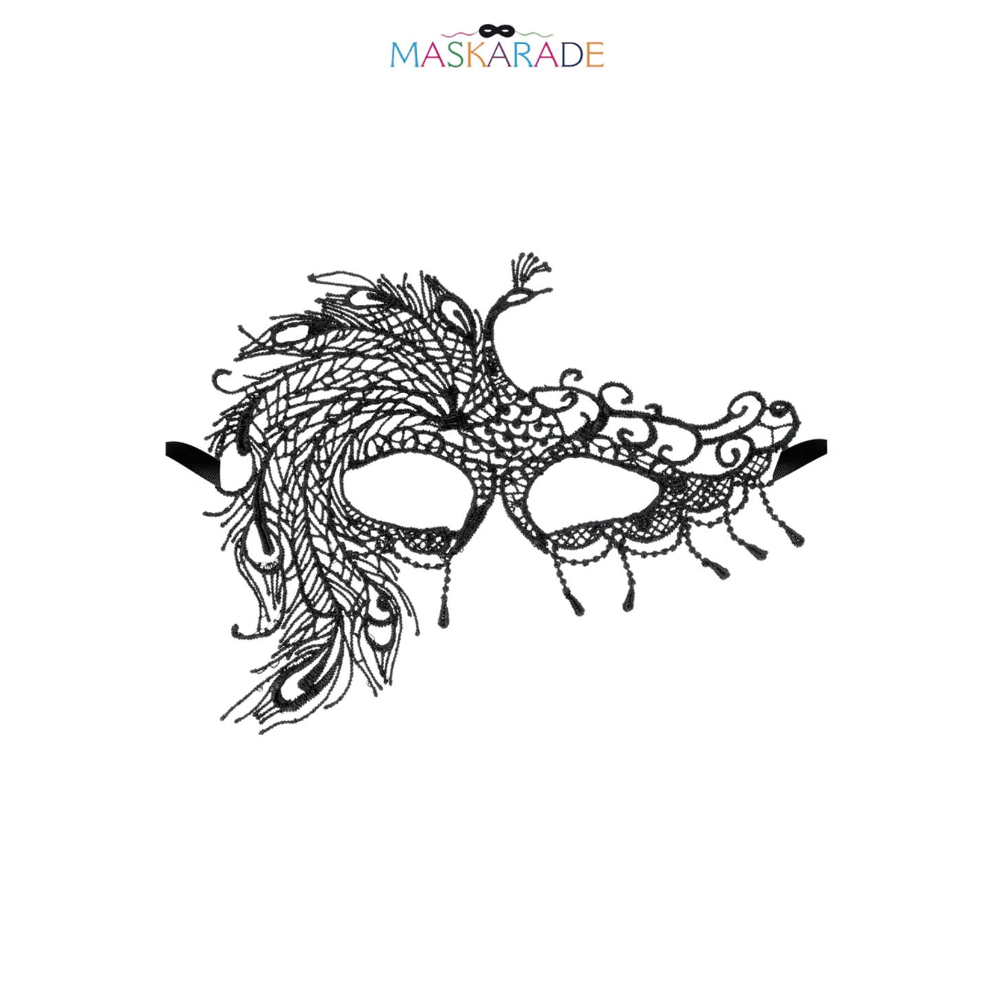 Loup noir Crépuscule en dentelle brodée souple avec arabesques élégantes – Maskarade