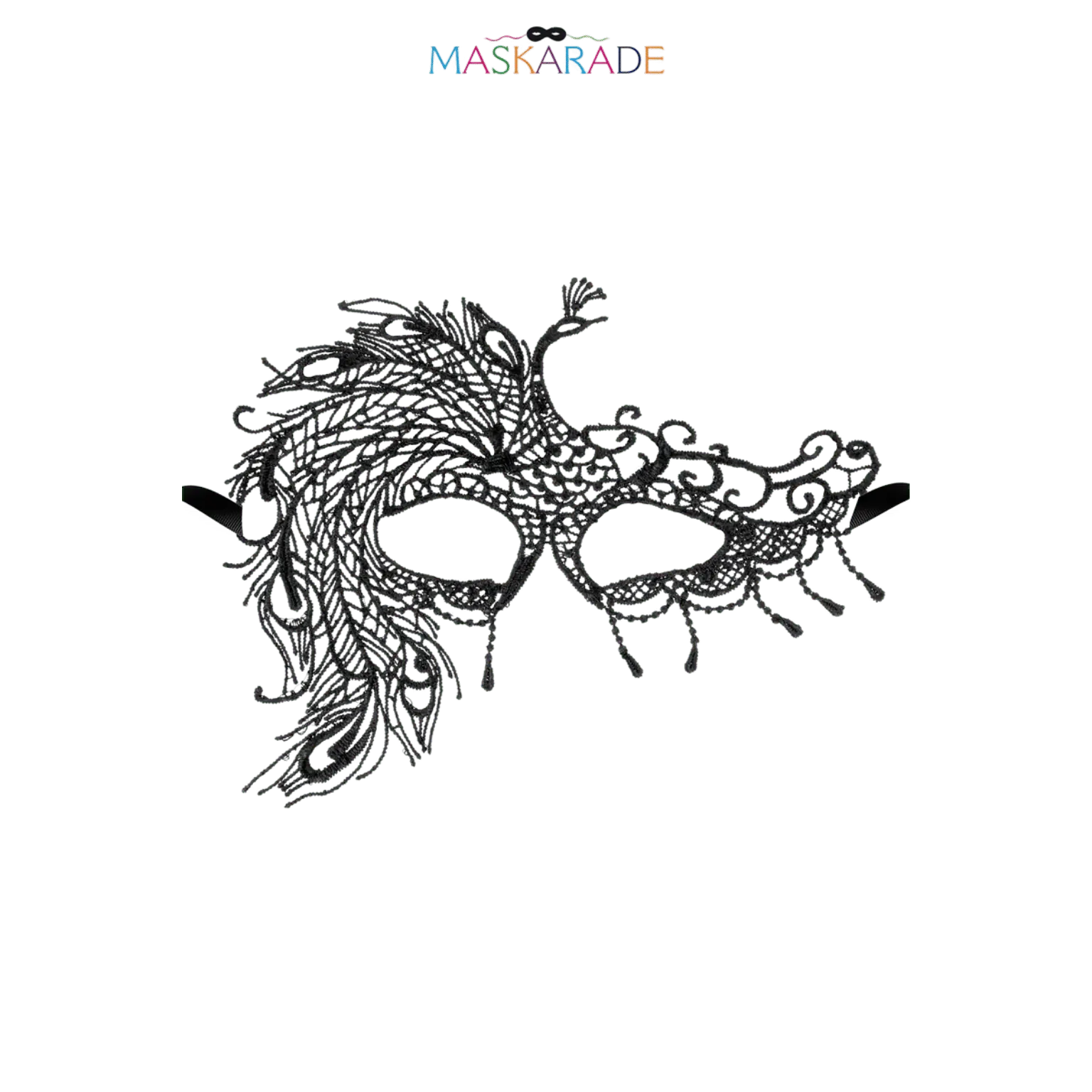 Loup noir Crépuscule en dentelle brodée souple avec arabesques élégantes – Maskarade