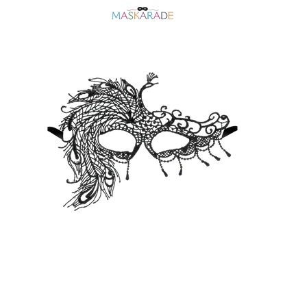 Loup noir Crépuscule en dentelle brodée souple avec arabesques élégantes – Maskarade