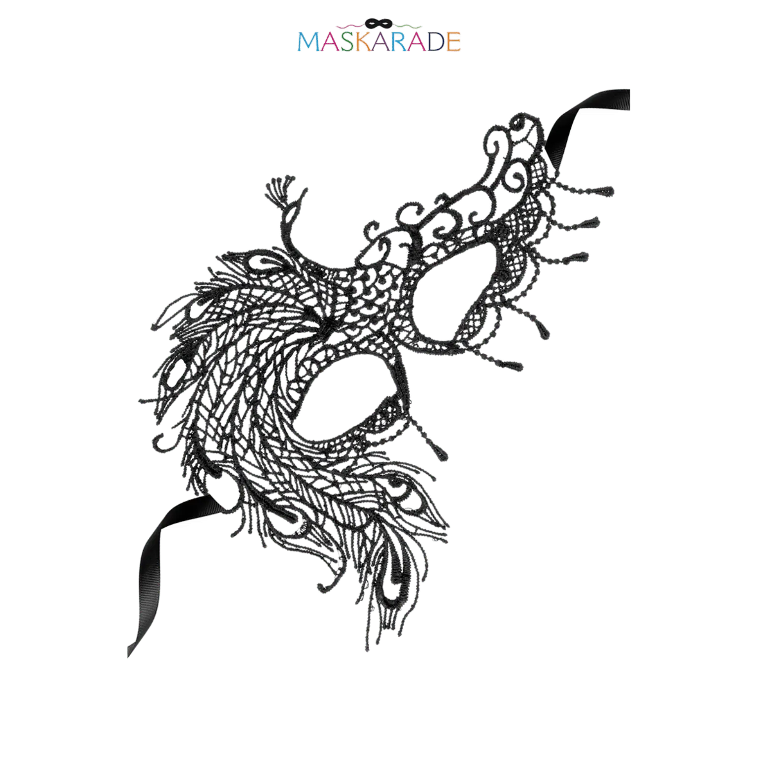 Masque de bal en broderie noire ajourée, design asymétrique raffiné – Oh My God’Z