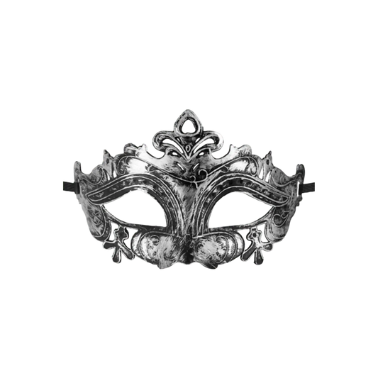 Loup argenté semi-rigide Hamlet au design baroque sculpté – Maskarade