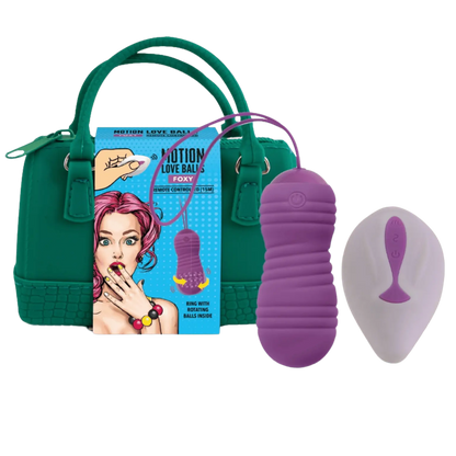 Pack complet Love Ball télécommandée Foxy de Feelztoys avec télécommande et sac de transport vert élégant. En vente chez Oh My God'Z, ce sextoy offre un contrôle à distance pour des moments de plaisir inédits.