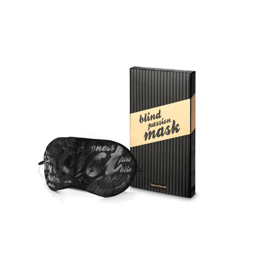 Masque de passion aveugle élégant de bijoux indiscrets, accessoire séduisant pour jeux érotiques, en vente chez Oh My God'Z, présenté avec un packaging noir et or distinctif