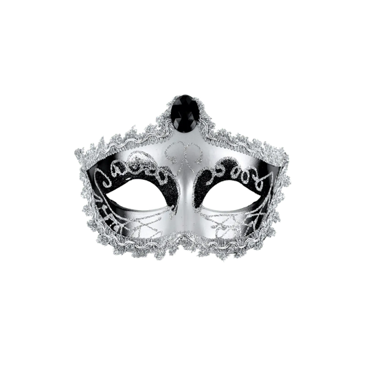 Masque vénitien argenté Nozze di Figaro avec pierre noire – Maskarade
