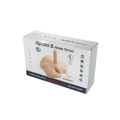Vue de l’emballage du masturbateur haut de gamme Apollo S Male Torso de la marque SilexD, proposé par la boutique Oh My God’Z. Sextoy masculin ultra réaliste en silicone liquide, conçu pour une expérience sensorielle d’un réalisme incomparable.