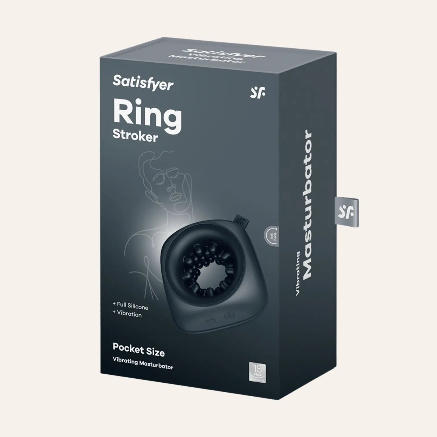 Boîte du masturbateur vibrant Ring Stroker de Satisfyer, un produit compact et puissant conçu pour le plaisir masculin. Proposé par la boutique Oh My God'Z.