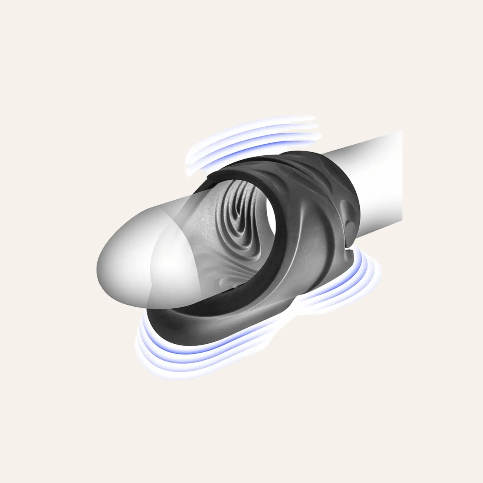 Masturbateur vibrant automatique Blue Junker en silicone haute qualité, illustré en utilisation sur pénis avec effet de vibration. Ce sextoy haut de gamme pour homme, disponible chez Oh My God'Z, propose une stimulation intense grâce à sa structure texturée interne et ses multiples modes vibrants.