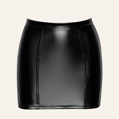 Vue produit sur fond neutre de la mini jupe Corset F341 en wetlook noir, soulignant ses lignes épurées et son design moulant. Disponible chez Oh My God'Z, cette pièce fétiche s’associe parfaitement à des sextoys haut de gamme pour une expérience sensuelle complète.