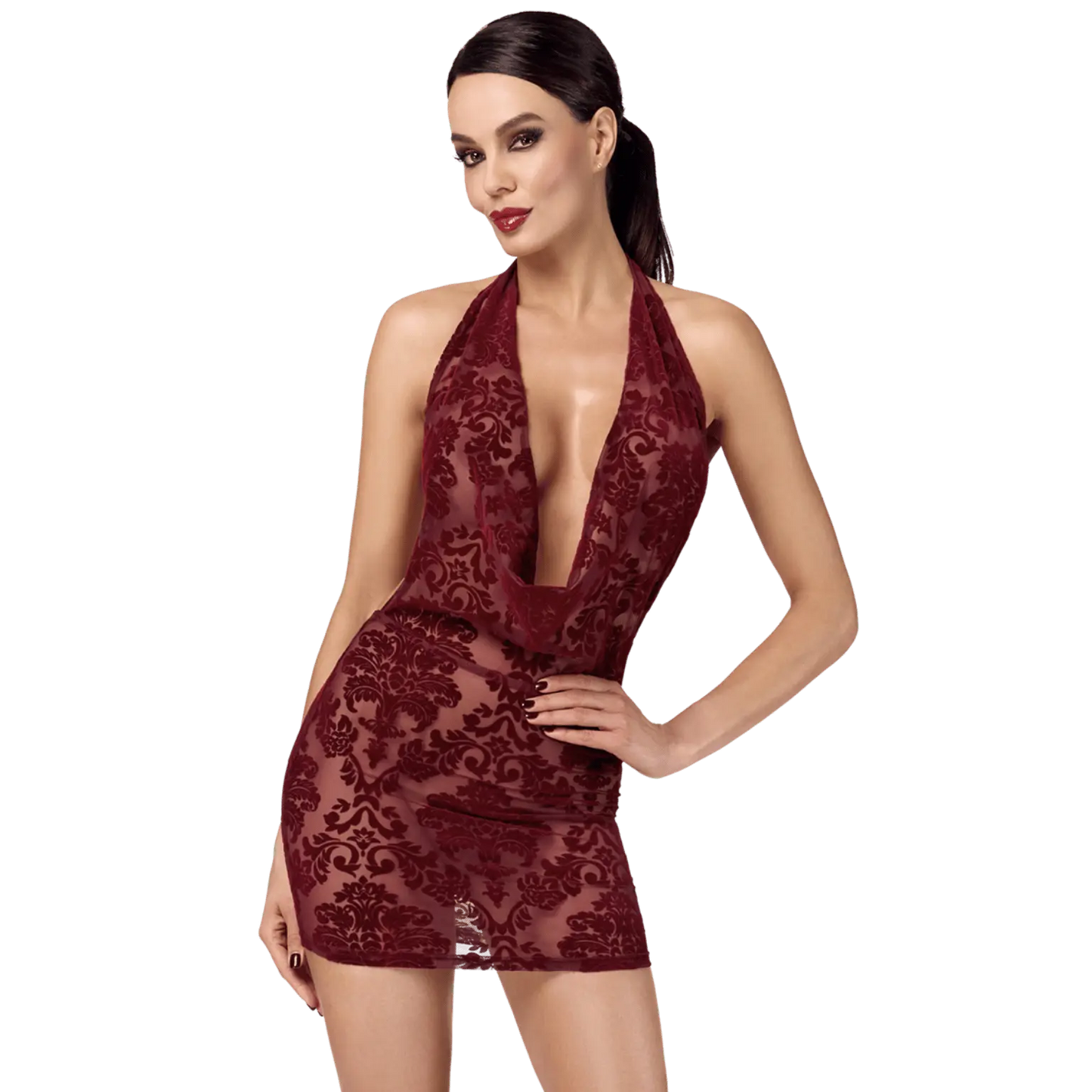 Mini robe dos nu bordeaux en tulle floqué Kink Royal F385 Noir Handmade – Oh My God’Z