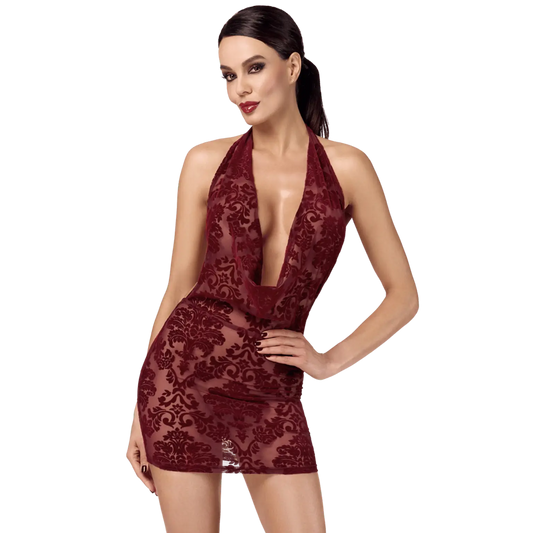 Mini robe dos nu bordeaux en tulle floqué Kink Royal F385 Noir Handmade – Oh My God’Z