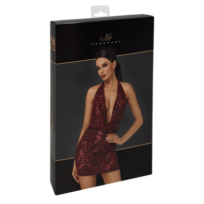 Robe bordeaux en tulle floqué avec décolleté profond – Oh My God’Z