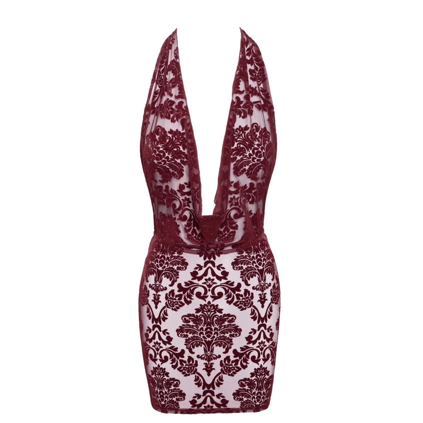 Robe sensuelle dos nu en tulle floqué bordeaux – Oh My God’Z