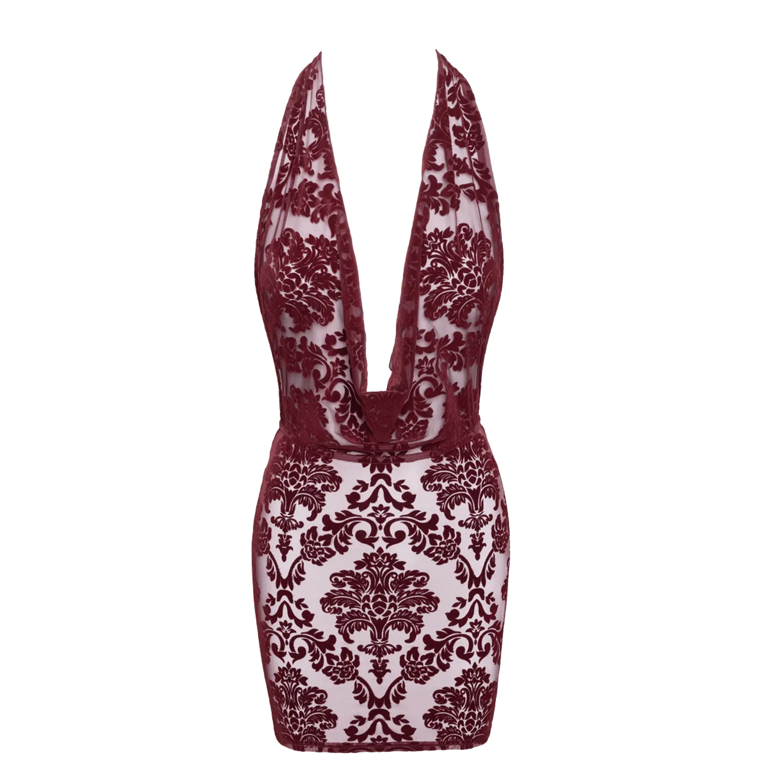 Robe sensuelle dos nu en tulle floqué bordeaux – Oh My God’Z