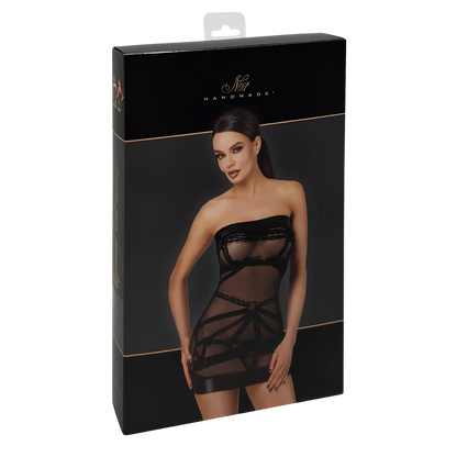 Robe sexy en tulle transparent noir avec détails floqués et bordures vinyle – Noir Handmade