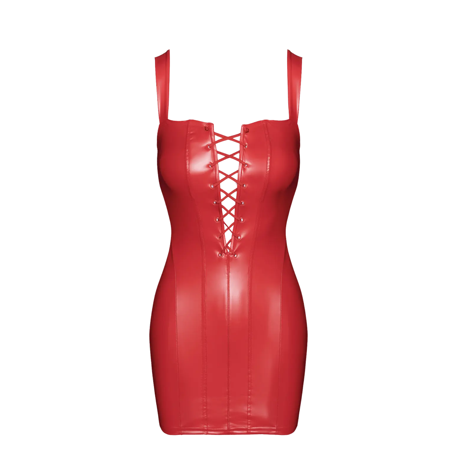 Mini robe rouge brillante Bombshell F364 à laçage avant – Noir Handmade