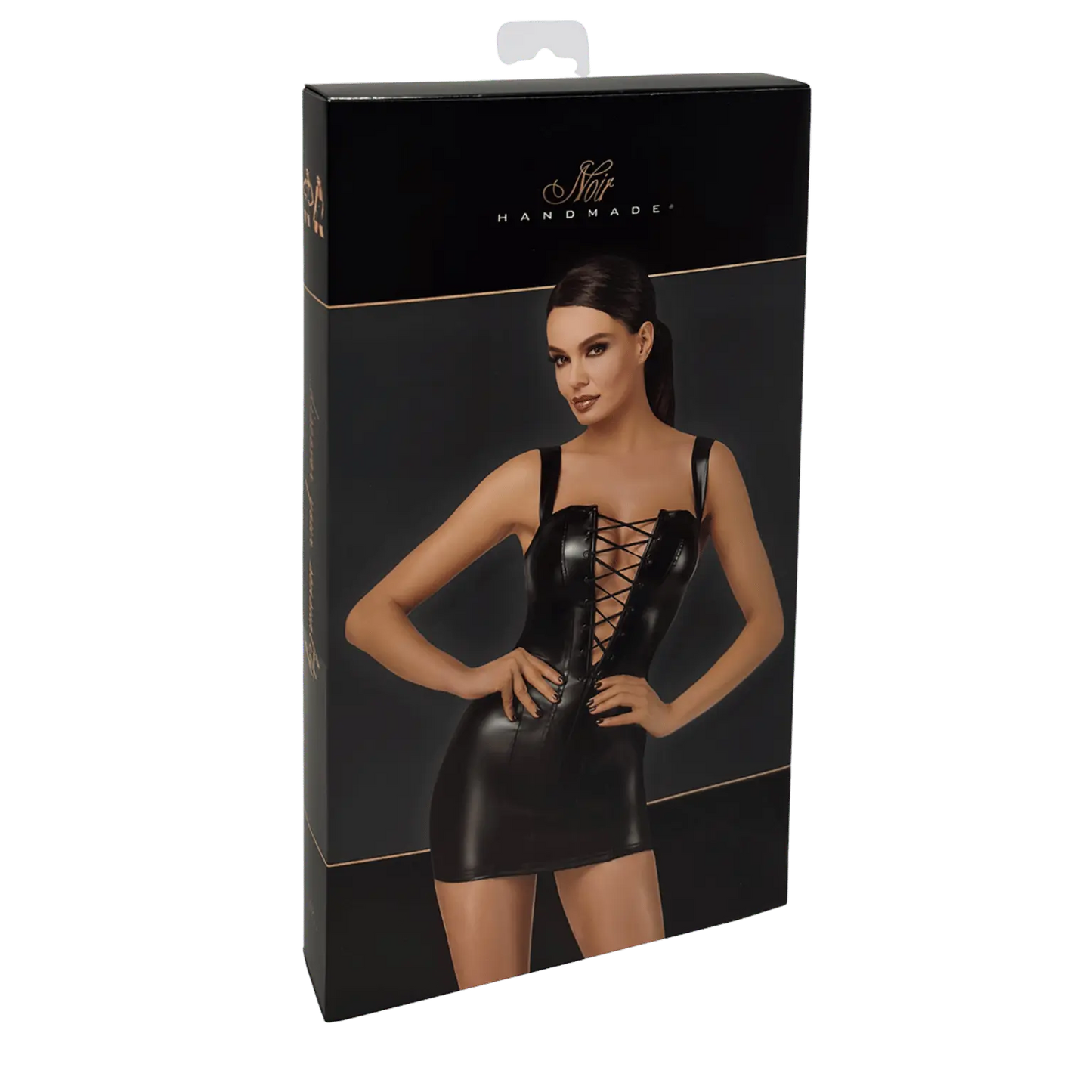 Robe courte en simili cuir noir effet wetlook avec bretelles larges – Oh My God’Z