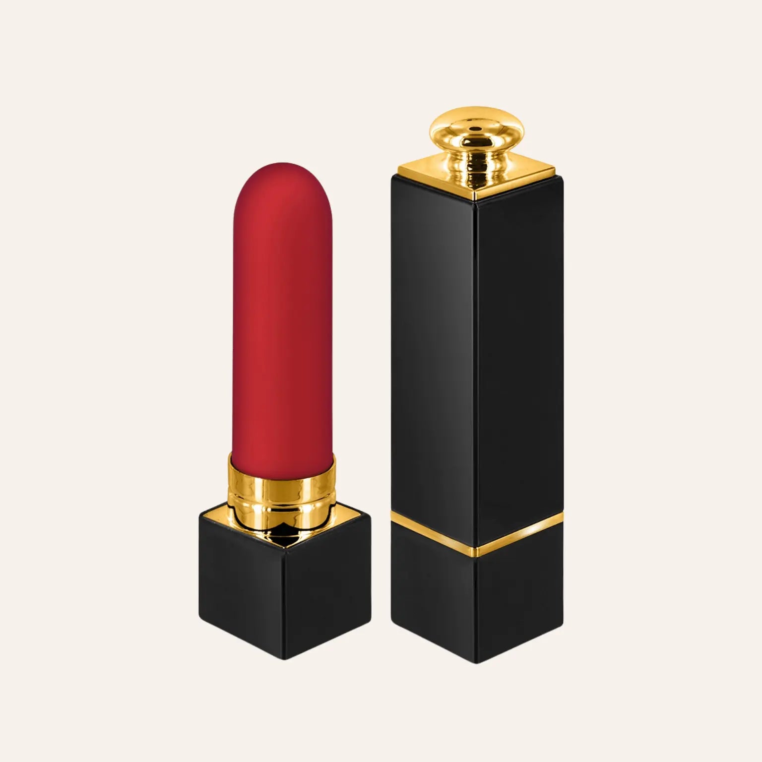 Vibromasseur My Lady rouge et noir au design de rouge à lèvres, doté de finitions dorées luxueuses. Un accessoire discret pour des plaisirs raffinés, en exclusivité chez Oh My God'Z.