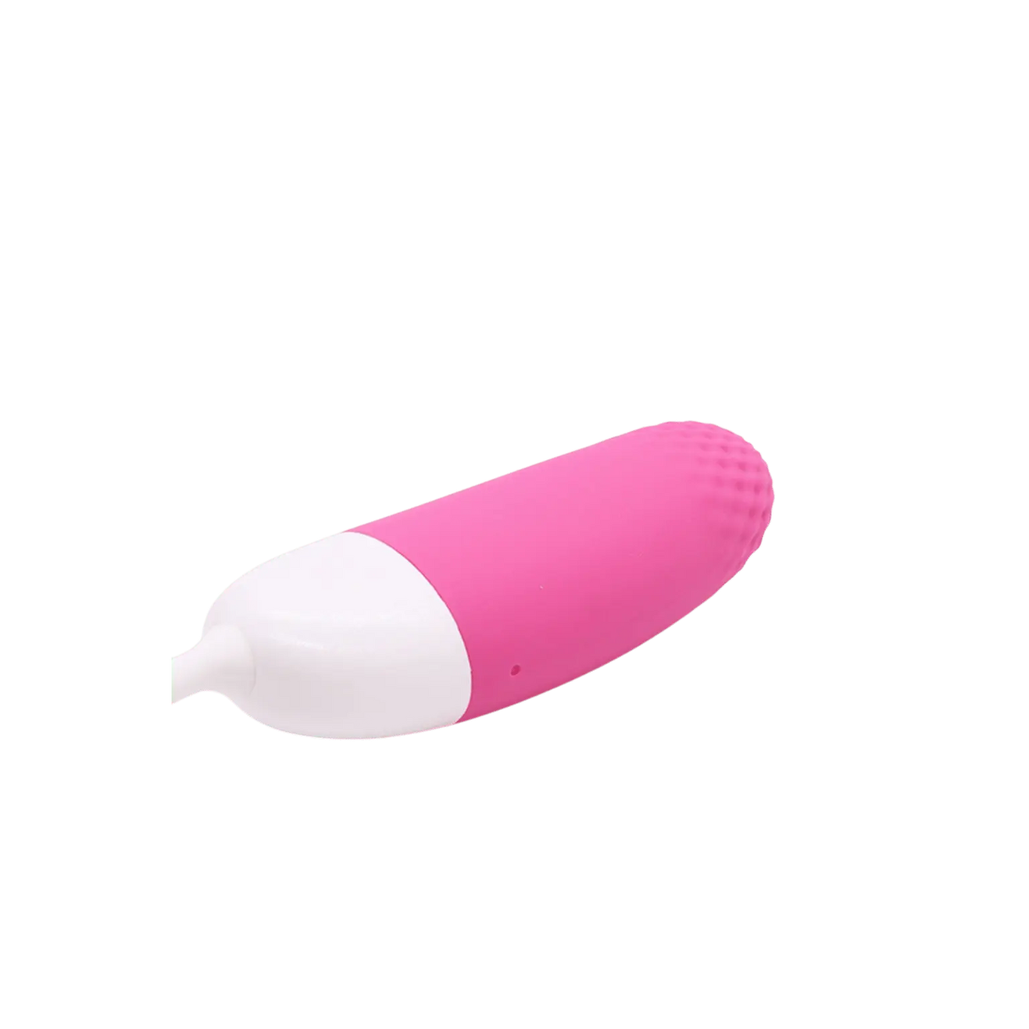 Vue latérale de l'œuf vibrant Magic Vini en rose et blanc, disponible chez Oh My God'Z. Sextoy ergonomique offrant des vibrations puissantes et une texture en silicone doux, idéal pour des moments intimes en solo ou en couple.