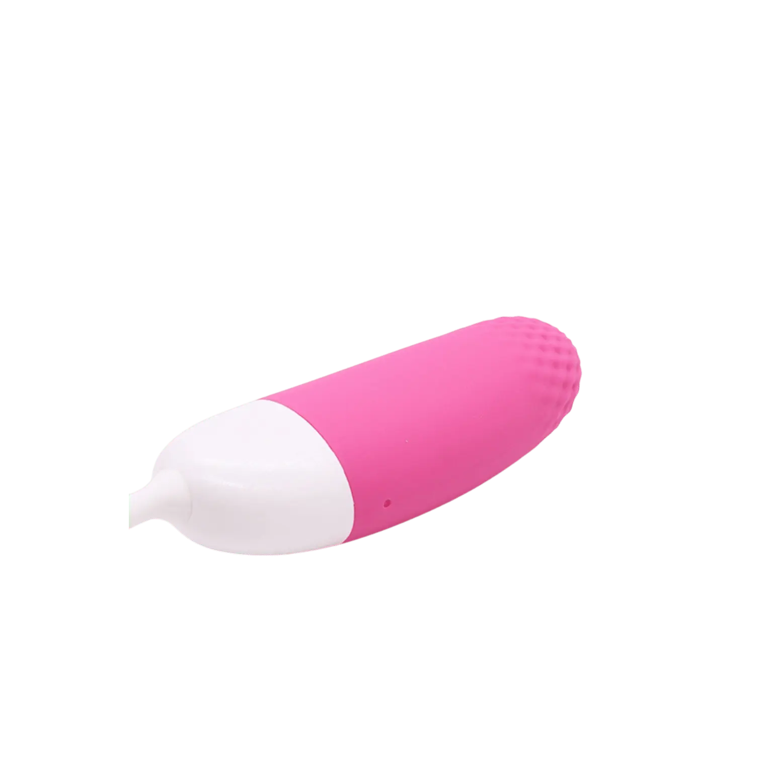 Vue latérale de l'œuf vibrant Magic Vini en rose et blanc, disponible chez Oh My God'Z. Sextoy ergonomique offrant des vibrations puissantes et une texture en silicone doux, idéal pour des moments intimes en solo ou en couple.
