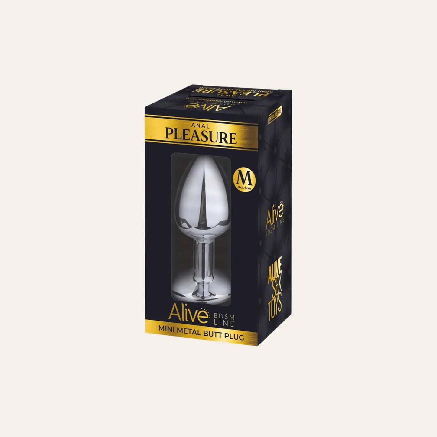 Plug anal en métal taille M, avec un design raffiné et une finition bijou élégante, offert par la gamme "Alive BDSM Line". Disponible chez Oh My God'Z pour un plaisir anal inoubliable.