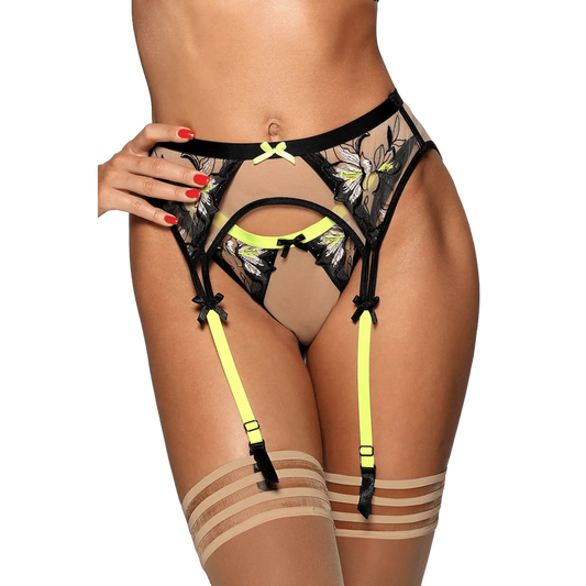 Porte-jarretelles Audacieux Axami V-10142 avec broderies et bretelles fluo, offert par Oh My God'Z pour une lingerie tendance et luxueuse.