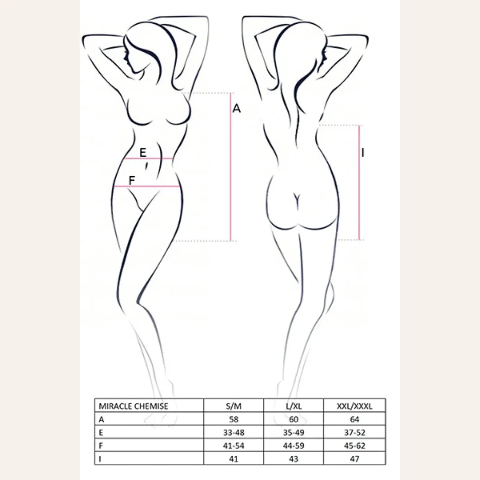 Guide des tailles pour la robe Miracle - Passion, disponible sur la boutique Oh My God'Z. Ce tableau permet de choisir la lingerie haut de gamme idéale, en fonction de vos mensurations pour un ajustement parfait.