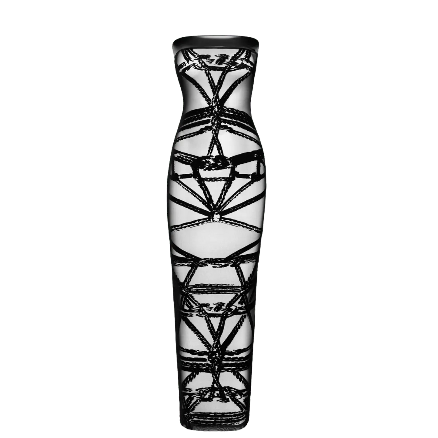 Robe longue noire moulante sans bretelles effet tatouage – Noir Handmade