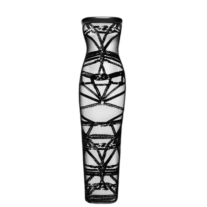 Robe longue noire moulante sans bretelles effet tatouage – Noir Handmade