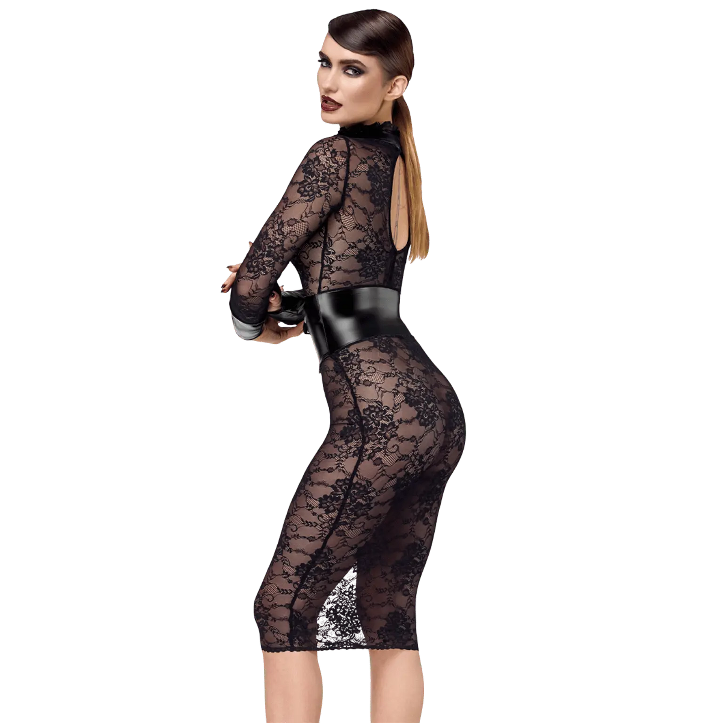 Robe élégante en dentelle florale noire avec effet corset – Oh My God’Z
