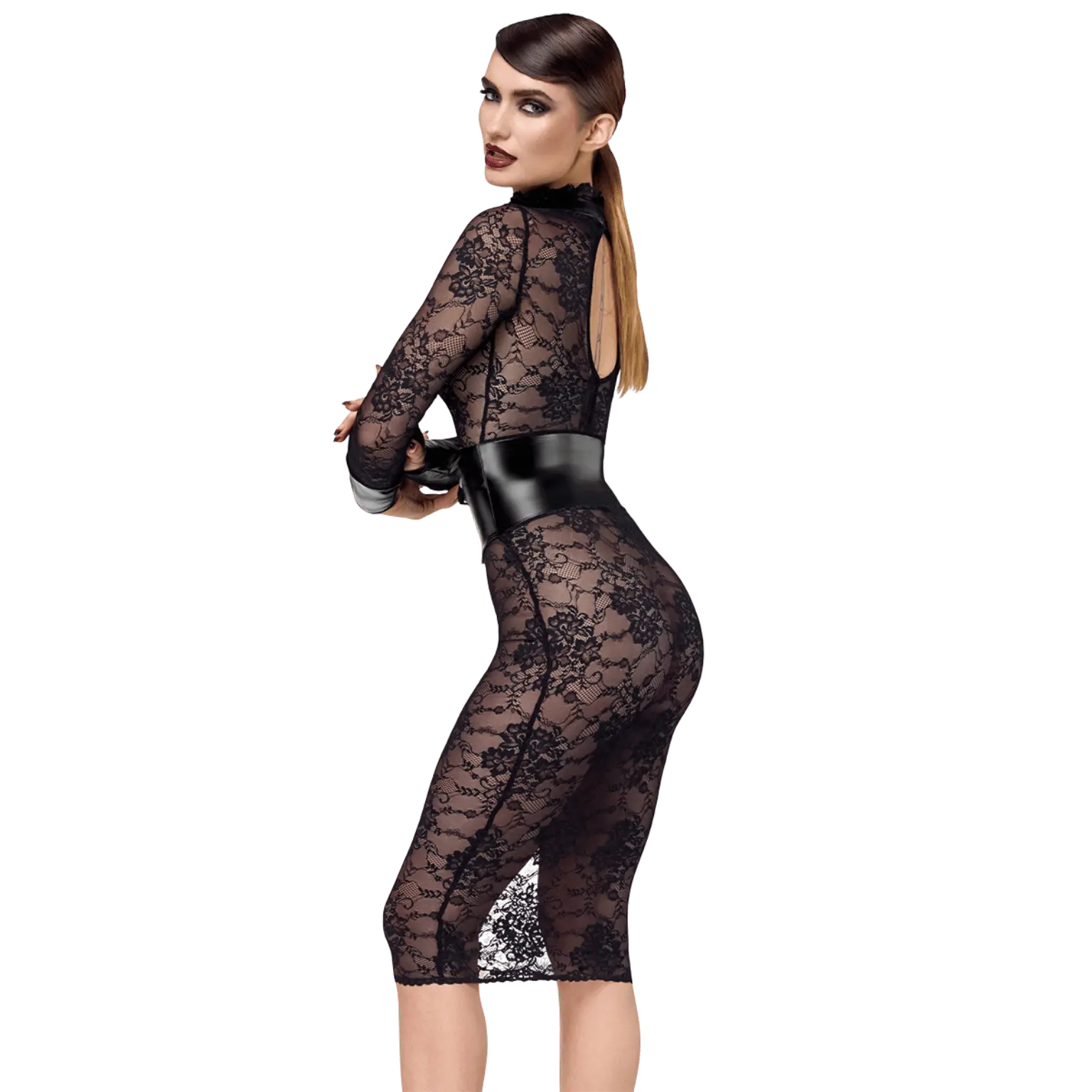 Robe élégante en dentelle florale noire avec effet corset – Oh My God’Z
