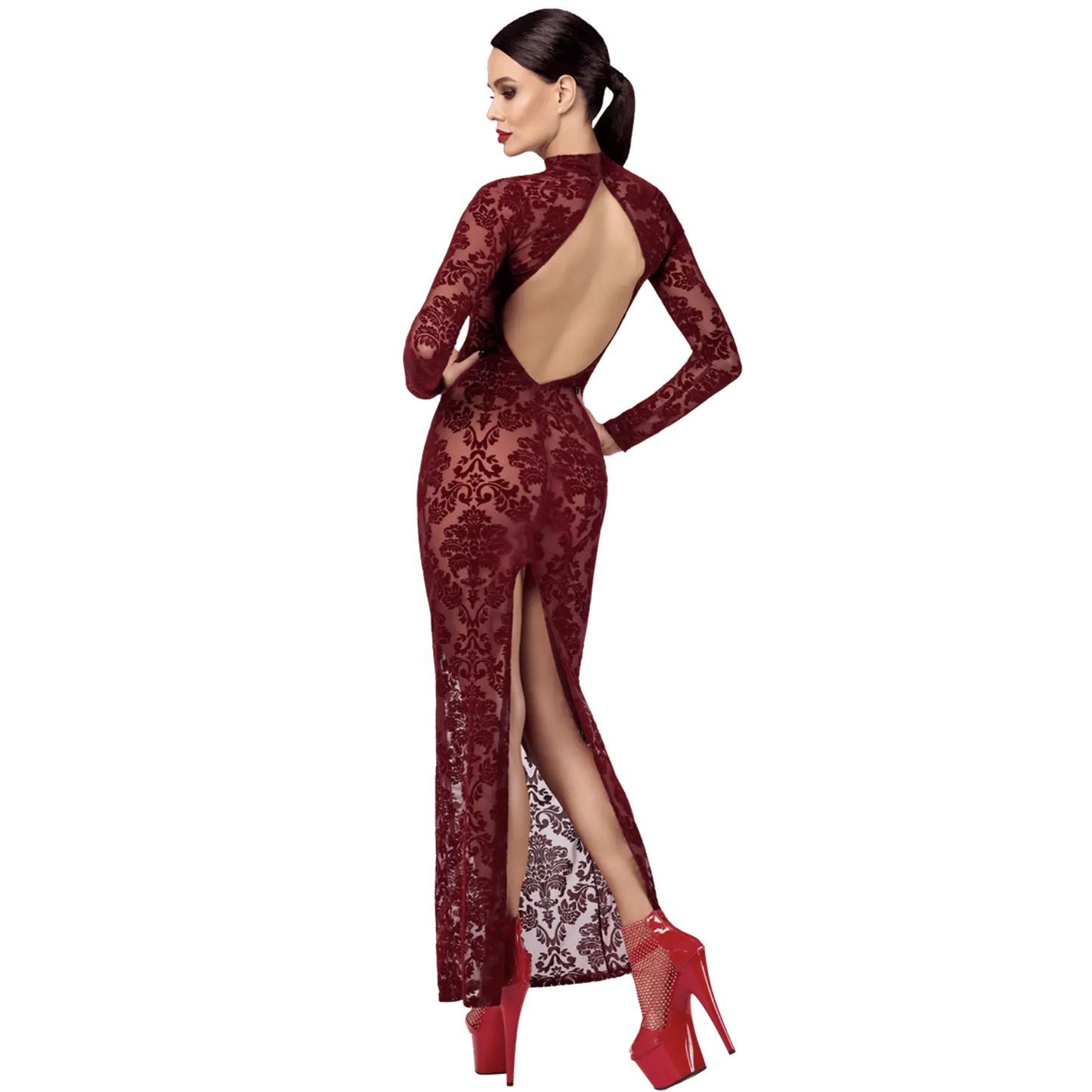 Robe transparente bordeaux à manches longues Kink Royal – Oh My God’Z