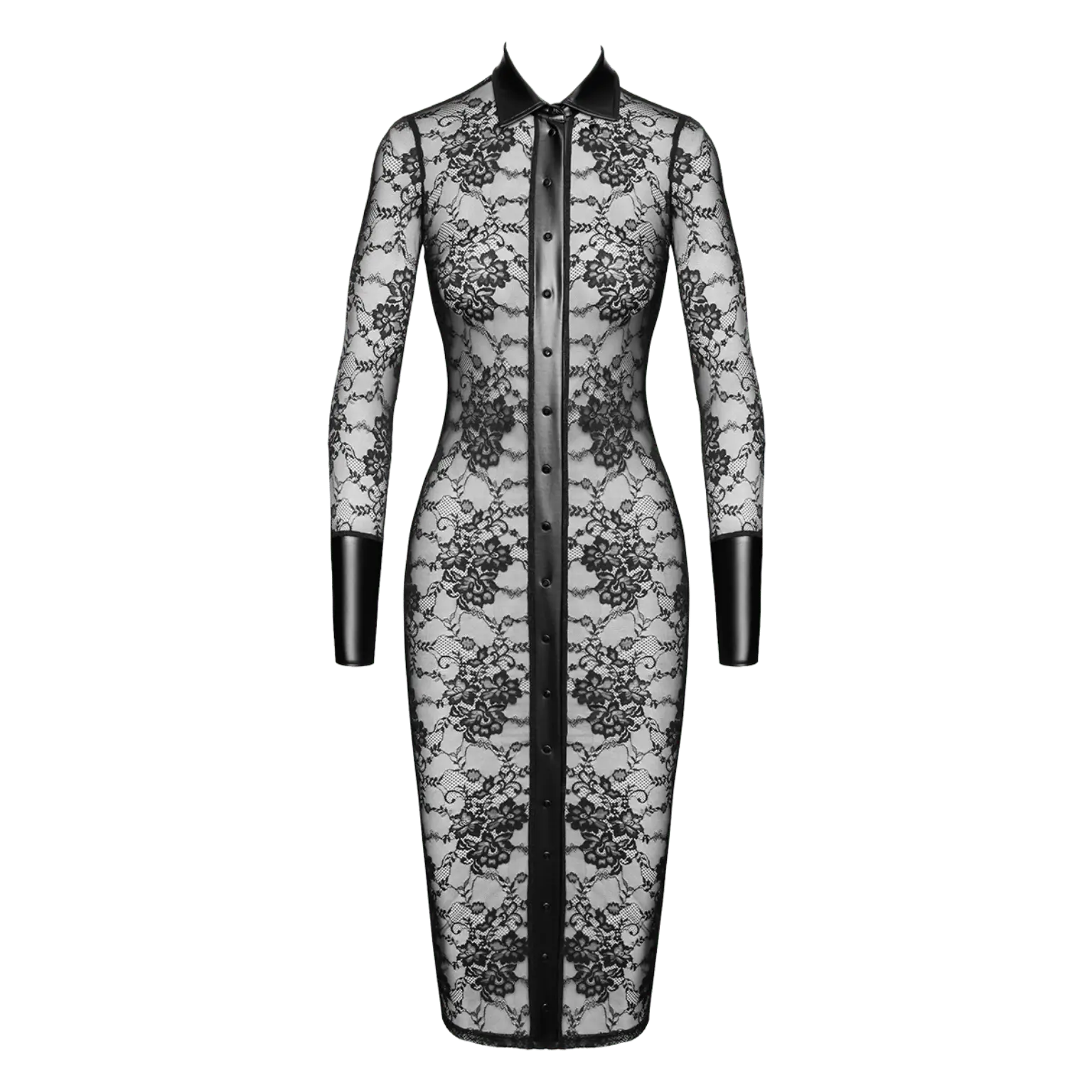 Robe sexy cintrée à manches longues et boutons sur le devant – Noir Handmade