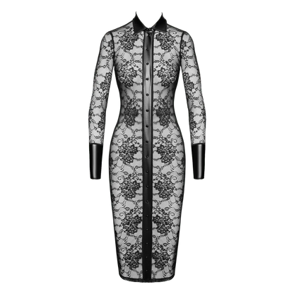 Robe sexy cintrée à manches longues et boutons sur le devant – Noir Handmade