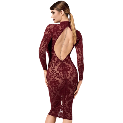 Robe sensuelle en tulle floqué rouge foncé Noir Handmade – Oh My God’Z