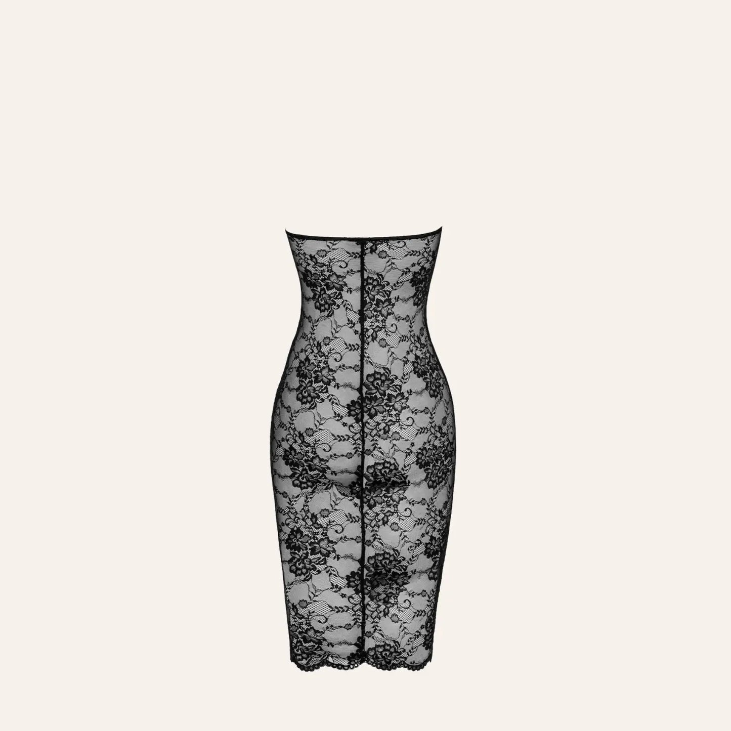 Dos de la robe en dentelle Nocturne F338, avec couture centrale et coupe ajustée. Modèle sensuel disponible chez Oh My God'Z.